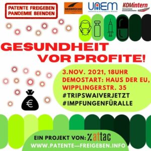 Morgen um 18 Uhr vor dem Haus der EU in Wien! #TripsWaiverNow #patentefrei